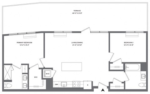 Floor plan for 2 beds, 2 baths, 946 sqft